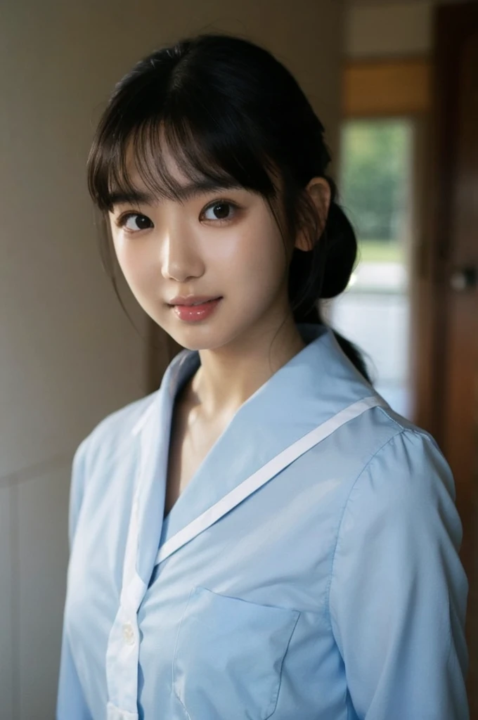 a photo portrait of aika-sawaguchi , SFW, Upper Body, Collared shirt, A gentle smile