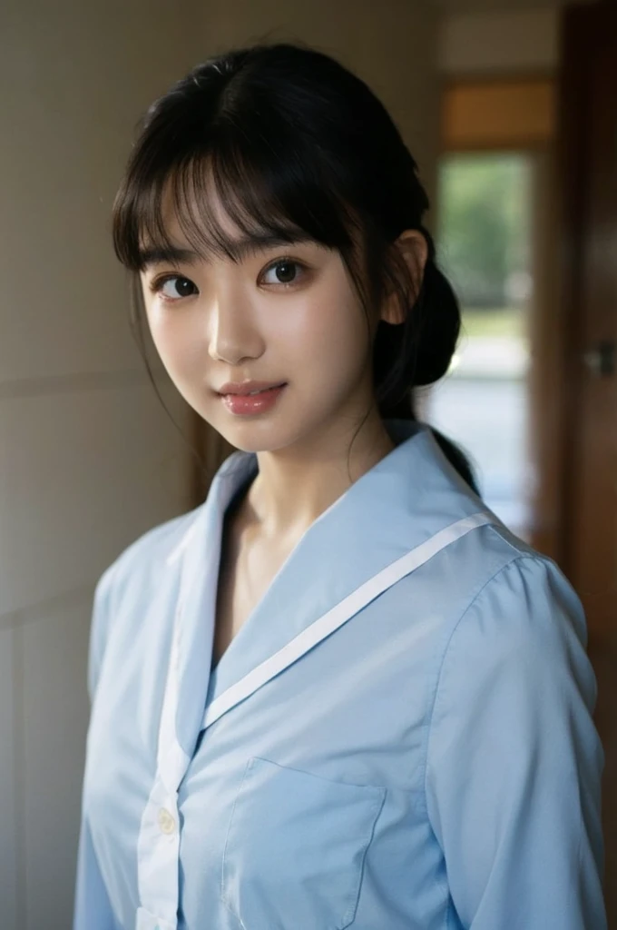 a photo portrait of aika-sawaguchi , SFW, Upper Body, Collared shirt, A gentle smile