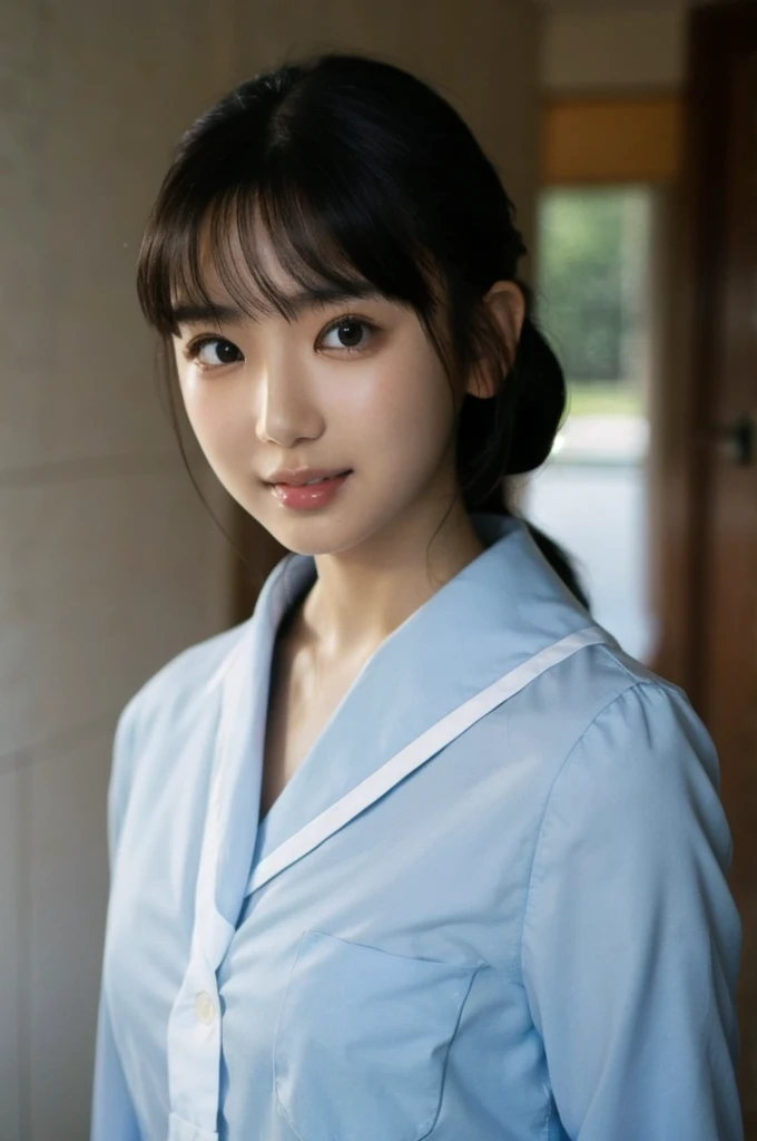 a photo portrait of aika-sawaguchi , SFW, Upper Body, Collared shirt, A gentle smile