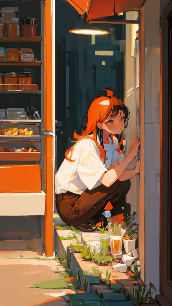 Boy with orange hair kissing a girl with long black hair