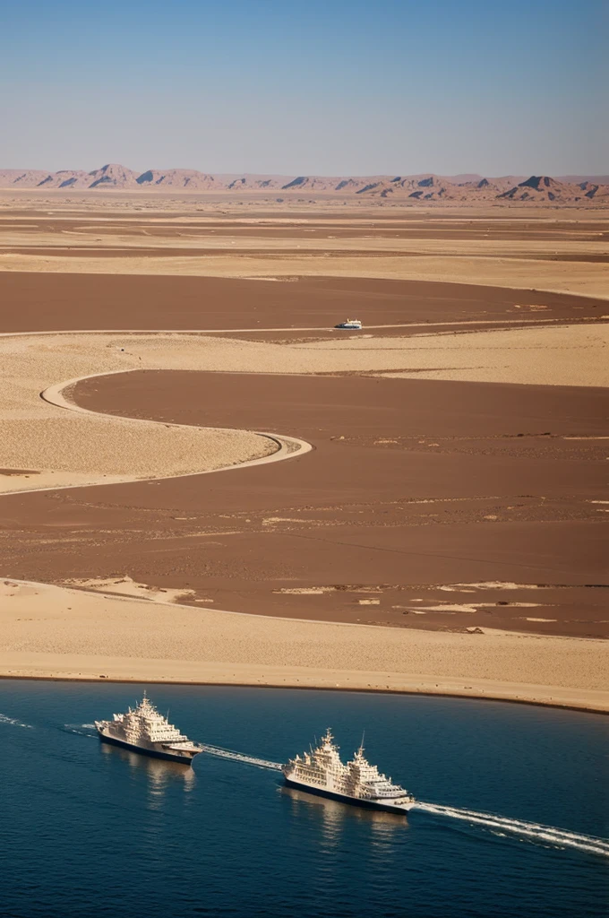 Stationary ships in water desert