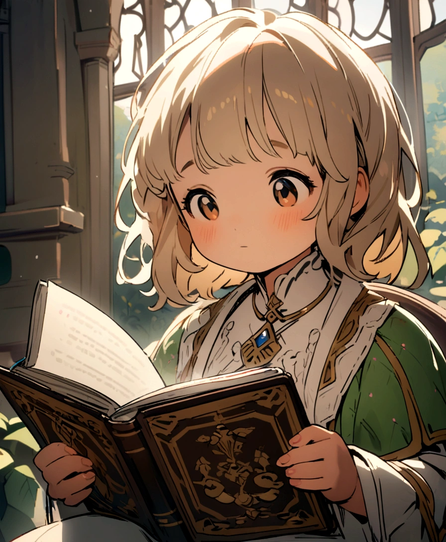 A 2D character of a light brown European cute dragon with white chest reading a book
