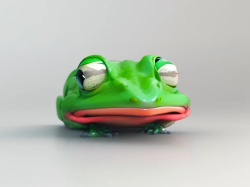 a close up of a green frog with two eyes on a gray background, frog head, pepe frog, frog, frog perspective, depicted as a 3 d render, cute 3 d render, portrait of pepe the frog, alien frog, grogu, c 4 d ”, froggy, soft 3d render, peepo the frog!!!, cute! c4d