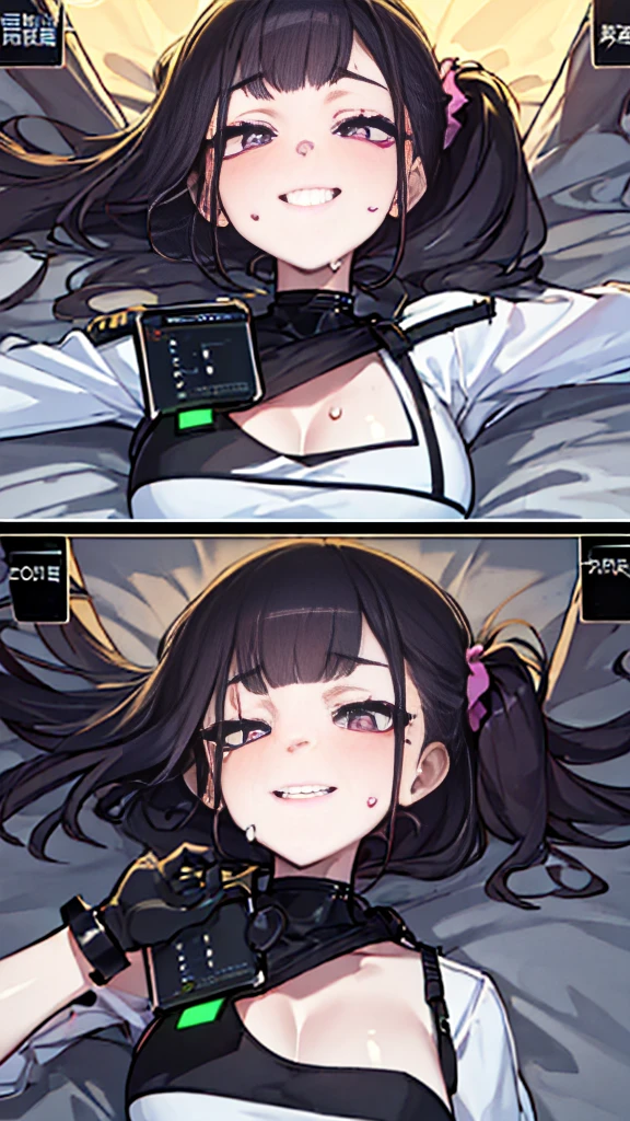 (Safety Sensor、approved、Can be viewed:1.8),masterpiece、Highest quality、Highest quality、Accurate the human body、Lighting to suit the mood、Accurate、Elaborate、masterpiece、Every detail of the face、White shirt, Bra visible through clothes, Purple scrunchie, bracelet,Thigh straps, whole body, Detailed Background, Big cleavage、( Big Breasts、Ahegao Smile:1.3、Glowing oil skin:1.5, Sweat,vapor:1.5)、(Dim lighting:1.5, night:1.5, Love hotels in Japan :1.5、Lie down in bed)、((Many words:1.5、Many heartfelt voices:1.5))、The beauty of the eight-headed、Mature adult woman、Emotional :1.3、On the bed、sound、sound、Absolutely safe、Small face、Beautiful Girlfriend
