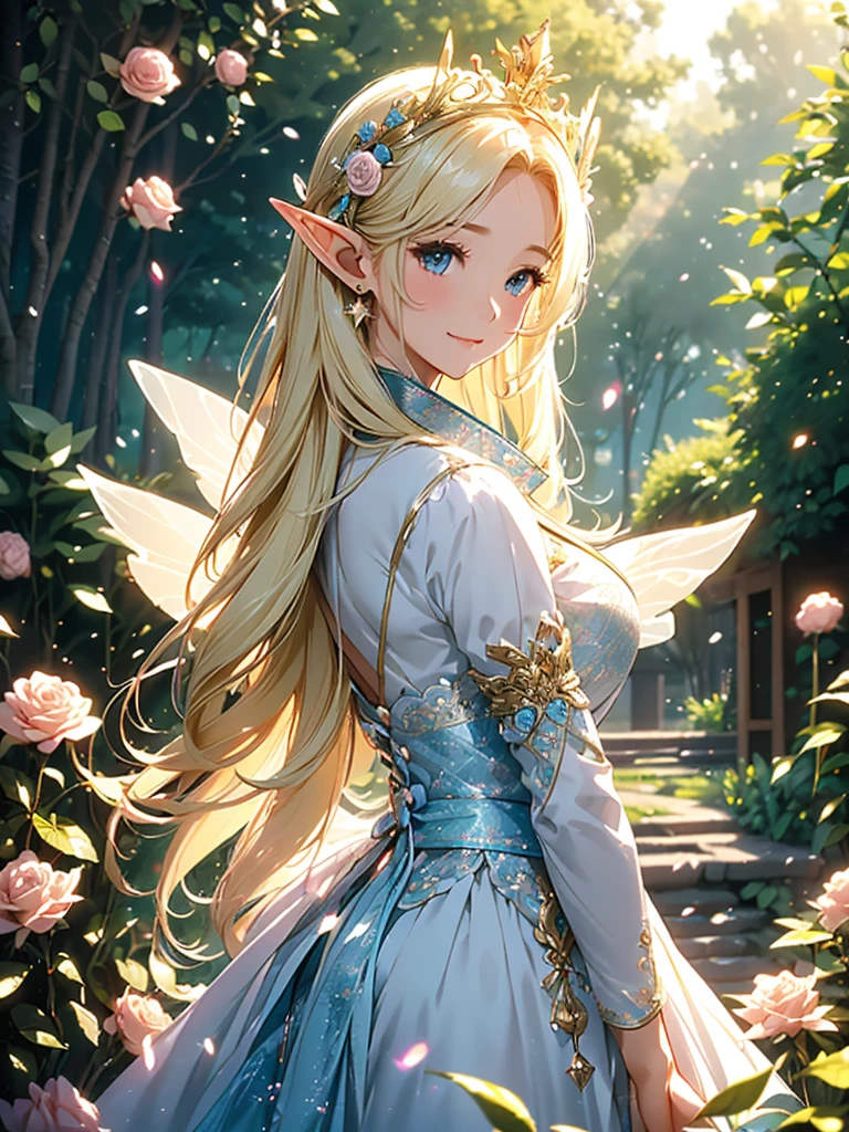 最high quality、1woman elf 、beautiful Hair、blondes、Various roses Beautiful foam、、CourtyardShining fairy wings、AND.g: Worst quality ,Flower fractal art 、see-throughbodystocking,Beautiful side shot, radiance,High-definition depiction, Realistic, 8K, Unity, beautiful Shot, light smile, Beautifully and vividly drawn, , Beautiful, beautiful, clear skin、sexy,beautiful dress,Countless rays of light pouring down, Swirling Light, big background, Raise one arm above your head, Intense light is emitted from the magic circle in front of the girl. forest、Lots of leaves、green leaves、flower、Particles of light、Iridescent prism、Romanticism,Cowboy Shot: The most beautiful form of chaos, Mr..々colour, Intertwined flowers, Particle,magical gentle light,smile,sexy,image quality、masterpiece、Beautiful Face、Super beautiful elf woman((Big breasted 22 year old office lady、Nipples、Bust 100,Beautiful long ironed hair 、blondes hair,height: 165cm。、sexy、ANDsbian、、high quality、、background((Star Narski)))、Starry Sky、Visual art、Written boundary depth、、ANDlf ANDars、、universe、Happy smile、gentle light、ANDlf forest、elegant、ticker beautiful decorative、、magic、forest、Beautiful tiara、Beautiful bed、Beautiful Landscape、A kind smile、wonderful、Fluttering petals、Dance happily、、Cultivate fantasy、、Mystery light Lots of flowers、、art、forest, palace, art,mystery,Ultra-high resolution,atmosphere,uhd