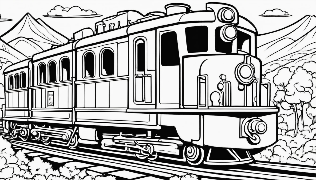 A cute train, cartoon, ,Coloring Book, ColoringBookAF,