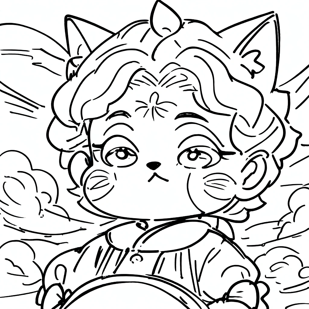 CAT siamés 5 Yeats old, cartoon style, line drawing background, White background, monochrome, line drawing, ((Sketch)), Baby Coloring Sharp Thick Lines.