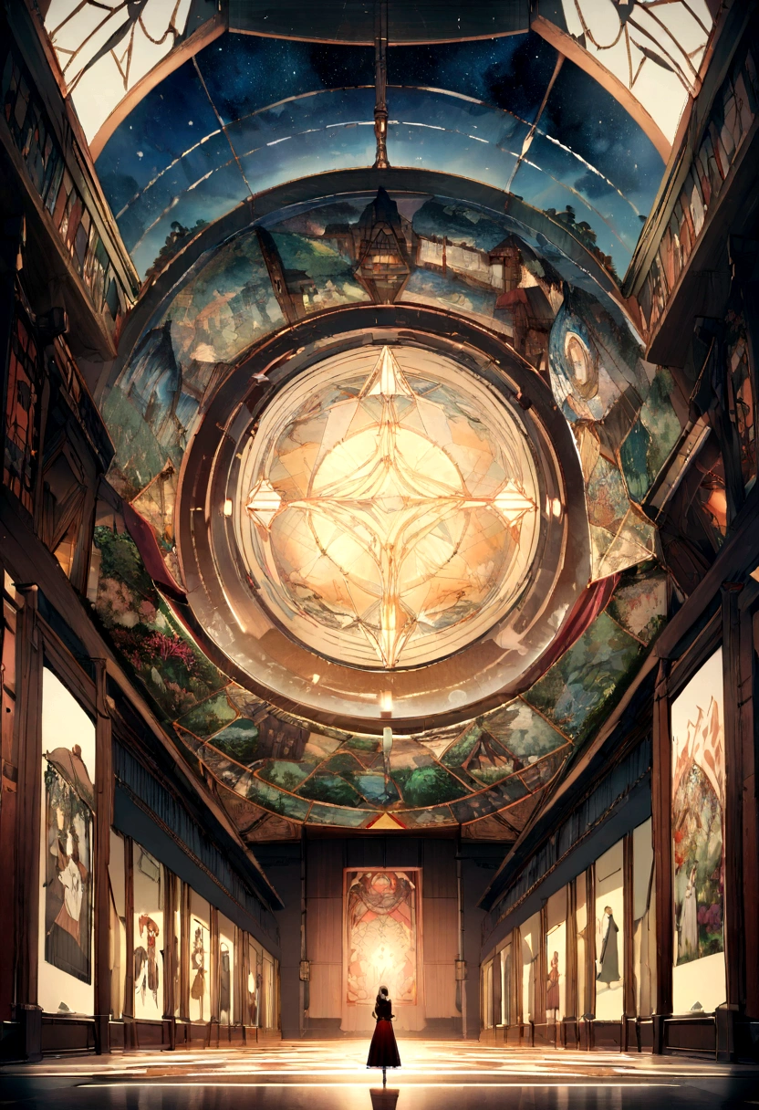 4K、Near future、Genuine、Concert Hall、The world inside a sphere、Back view、Holographic Art、Very detailed、Wide-angle lens、Wet medieval town、movie theatre、3D Hologram、project、Geometric、Vivid and fantastical plants、Big House、Anime Background、Concept Art、(Characters are not displayed)、Genuineな照明、A magnificent composition、diffusion、(masterpiece、Highest quality)、Super HD、32k - v6、Digital Art、Symmetric、Long spiral、ring、function、philosophy、Fibonacci sequence、Dust flutters、Swirling Space door