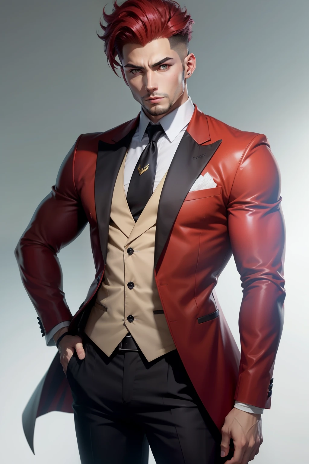 personagem masculino estilo anime de pokemon, cor de cabelos: vermelho, designe de corpo inteiro.