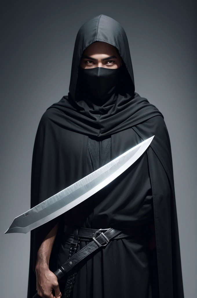 Knife a man with a black cape covering his face, black skin color , and he&#39;s playing chess