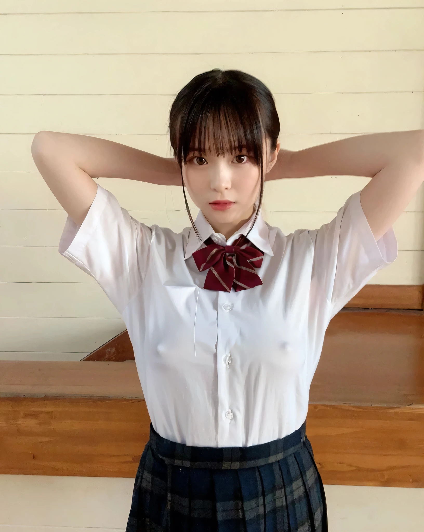 8K, high resolution, masterpiece, photorealistic,Tight T-shirt,A T-shirt that shows off your bust, Large Breasts, Big Tits, Patsy T-shirt, Pink small t-shirt, Accentuates the bust line clearly､ Accentuate your breasts, Very swollen breasts, K-Cup, Tシャツから胸の形が分かるほどにLarge Breasts,There are two nipples