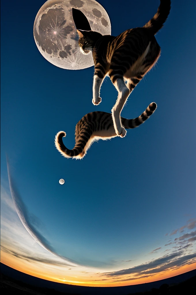 A cat jumping on a moon