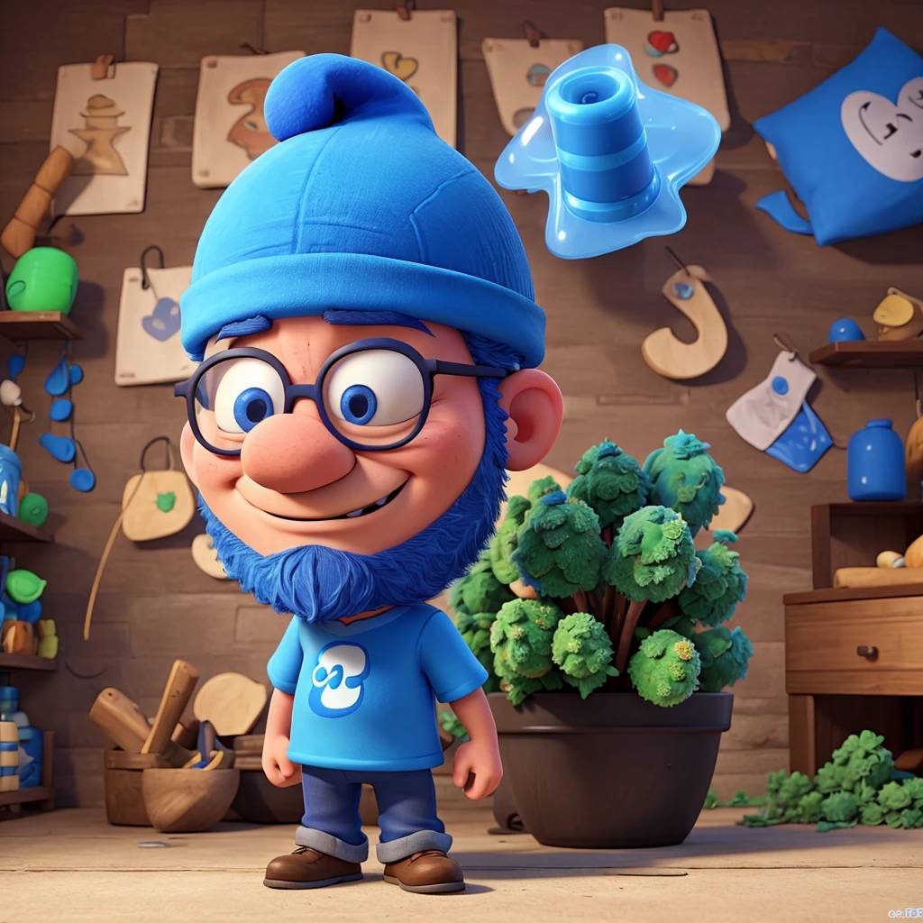 Generate crazy image for papa smurf t-shirt stoned on medical cannabis