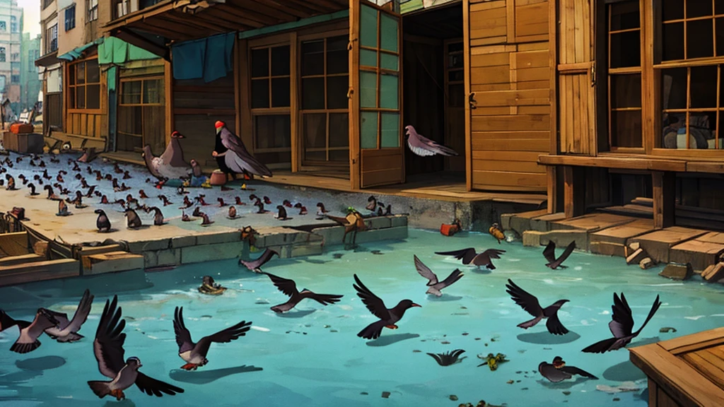 birds, birds pigeons, floor, periphery, shanty town