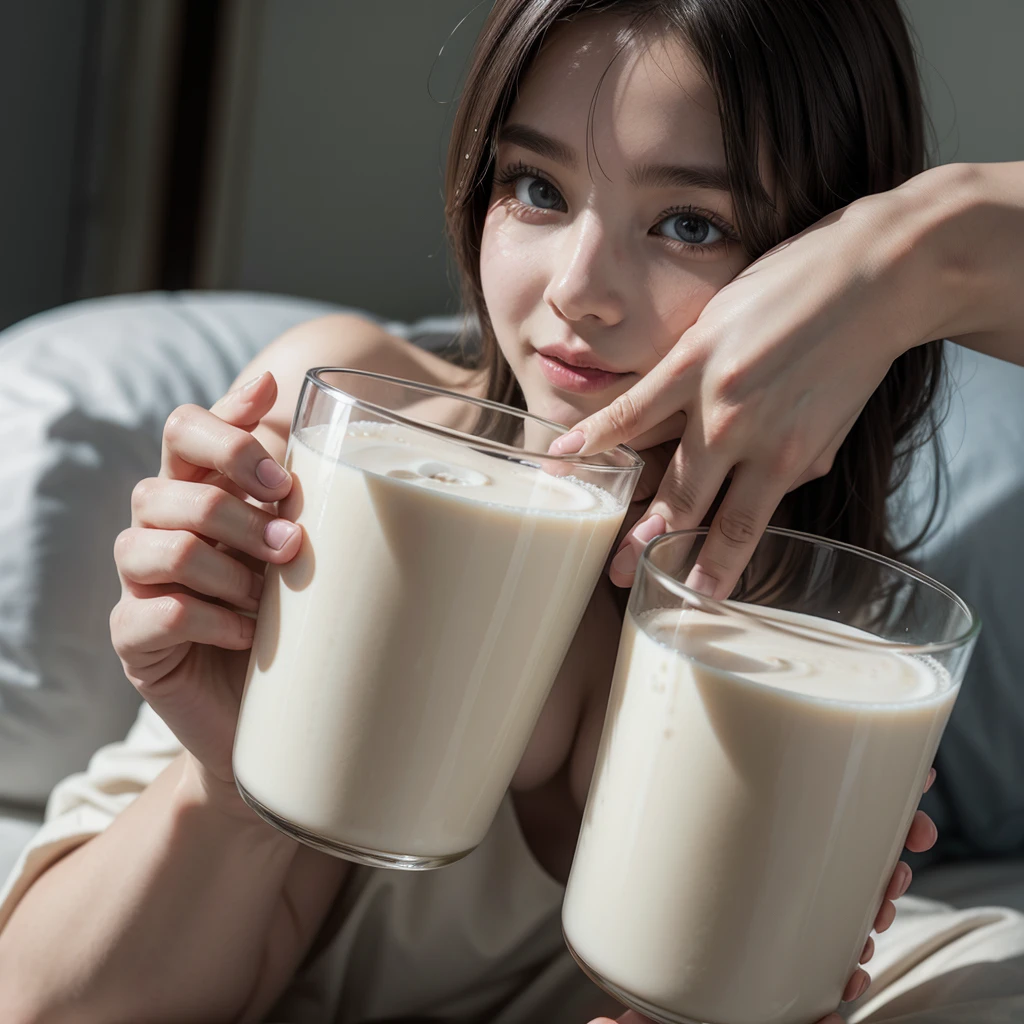 Hand, holding a glass of milk