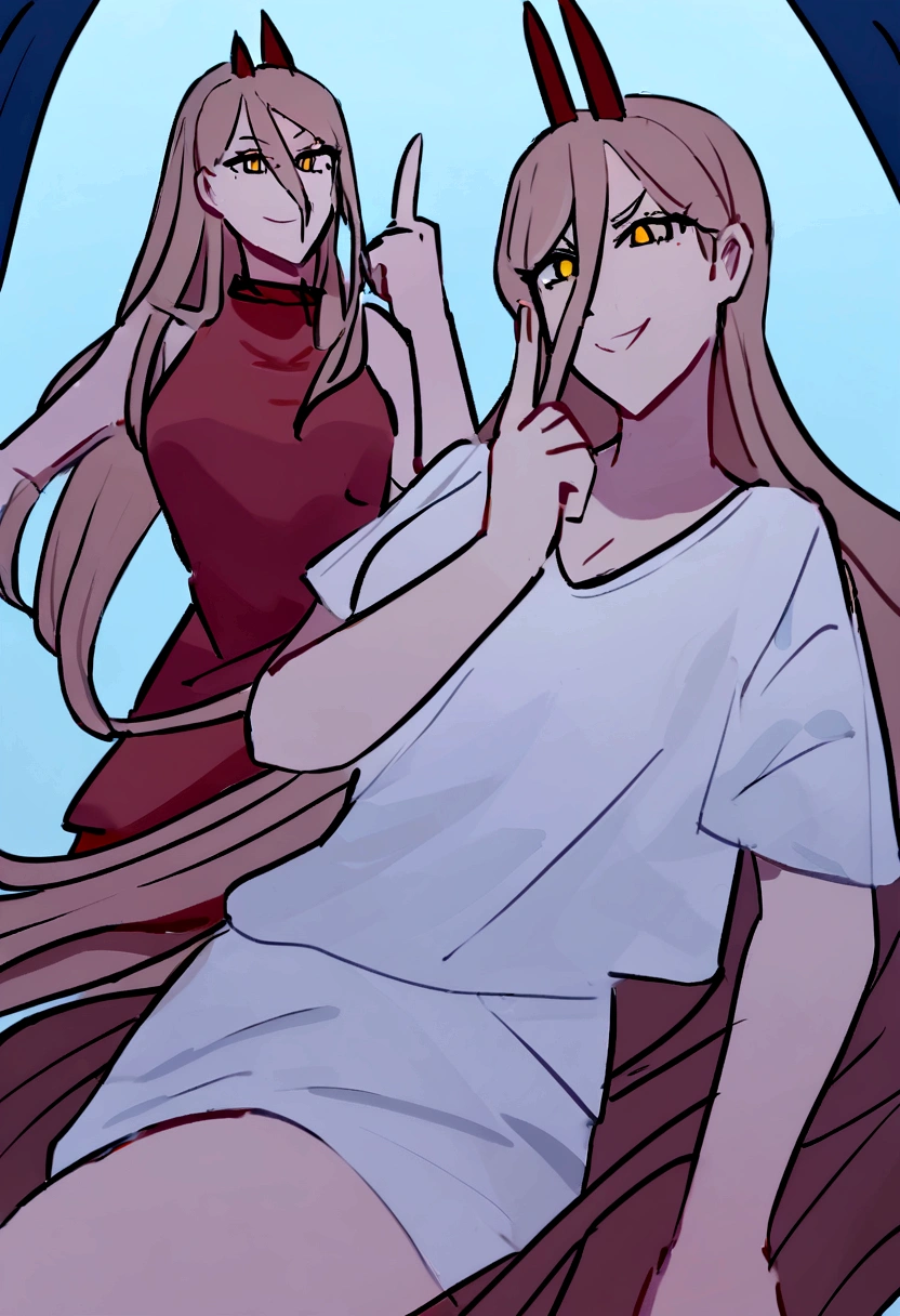(best qualityer , work of art), Girl fighting against a demon with a bloodthirsty look , and a carefree smile,Showing him the middle finger 