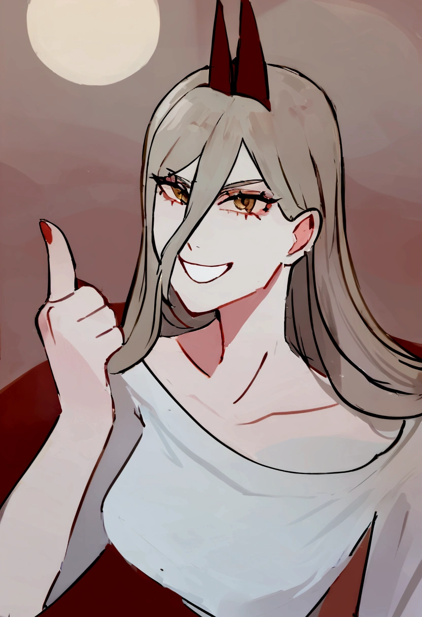 (best qualityer , work of art), Girl fighting against a demon with a bloodthirsty look , and a carefree smile,Showing him the middle finger 