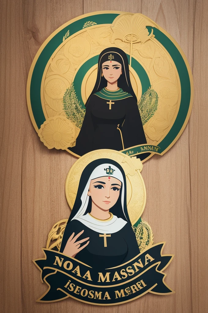 Create a brand logo for Nossa Senhora de Fátima mini market, with vector or image of the saint