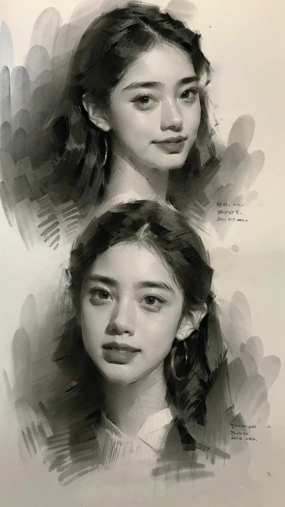 Portrait sketch，1 handsome  7yr，fashion hair，Arab face，Squint at the audience，Pouting and laughing，sketching