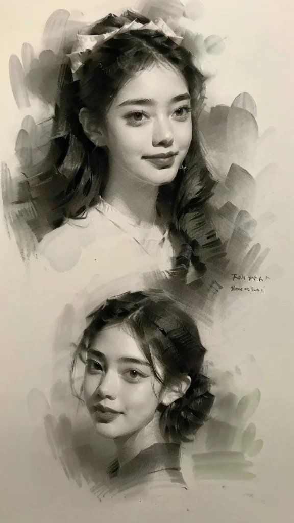 Portrait sketch,1 handsome 7yr,fashion hair,Arab face,Squint at the audience,Pouting and laughing,sketching