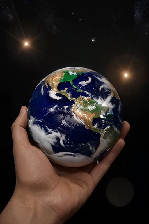 a hand, taking, planet earth, marble-sized, space,stars
