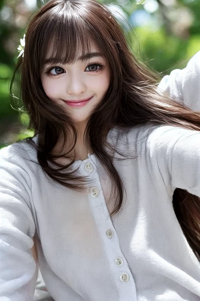 Ultra High Definition,excellent image quality,Rich Colors,8k,32k,Lifelike Images,realistic,photorealistic,masterpiece,ultra-detailed,Deep Contrast,High Fidelity,True-to-Life Colors,Optimal Performance,Top-Notch,Authentic,Close-to-reality,Charming,cute,Angelic,japanese girl,Long straight hair,Smiling,Selfie view,Upward glanc,white knit pajamas,at home