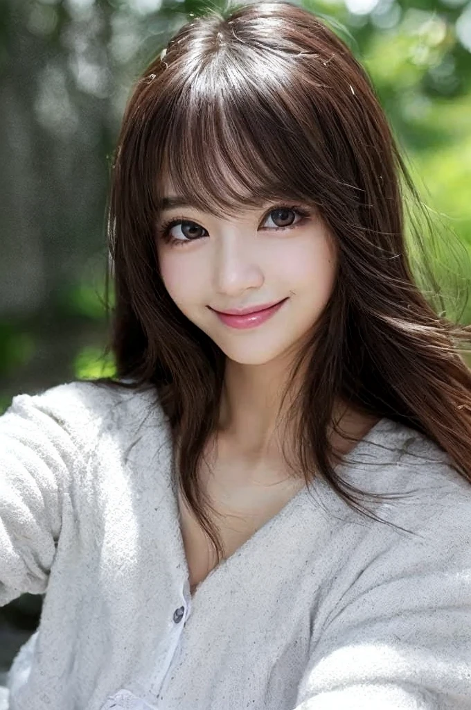 Ultra High Definition,excellent image quality,Rich Colors,8k,32k,Lifelike Images,realistic,photorealistic,masterpiece,ultra-detailed,Deep Contrast,High Fidelity,True-to-Life Colors,Optimal Performance,Top-Notch,Authentic,Close-to-reality,Charming,cute,Angelic,japanese girl,Long straight hair,Smiling,Selfie view,Upward glanc,white knit pajamas,at home