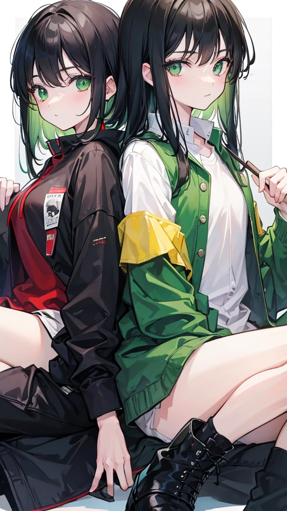 Boy and girl with black hair and green eyes