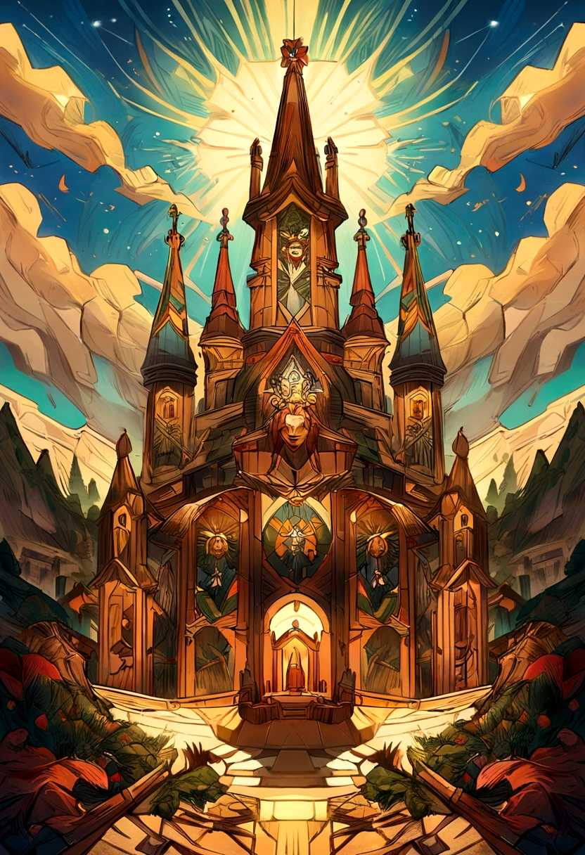 a painting of the church in ruigoord with a tower and a sky background, inspired by Dan Mumford, dan mumford and alex grey style, in the style dan mumford artwork, in the art style of dan mumford, dan mumford paint, el bosco and dan mumford, anton fadeev and dan mumford, painting by dan mumford, by Dan Mumford, jen bartel