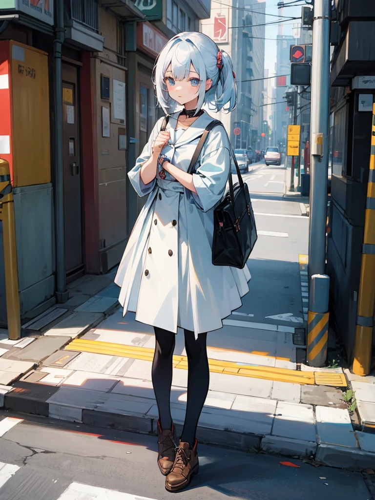 Anime girl, waiting hand, full body, street, 