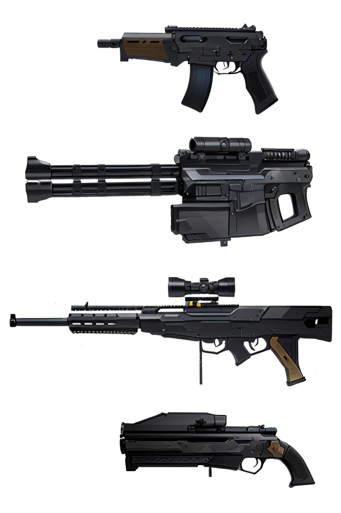 白い背景にrifleと銃のクローズアップ, Anime Guns, Anime weaponss, Weapon Concept Design, pulse rifle, Anime gun design, Anime weapons, Weapon concept art, Weapon concept art, rifle, Realistic guns, Lots of weapons, laser rifle, Weapon array, Weapon design, Realistic military equipment, 3D Model, 3D Model