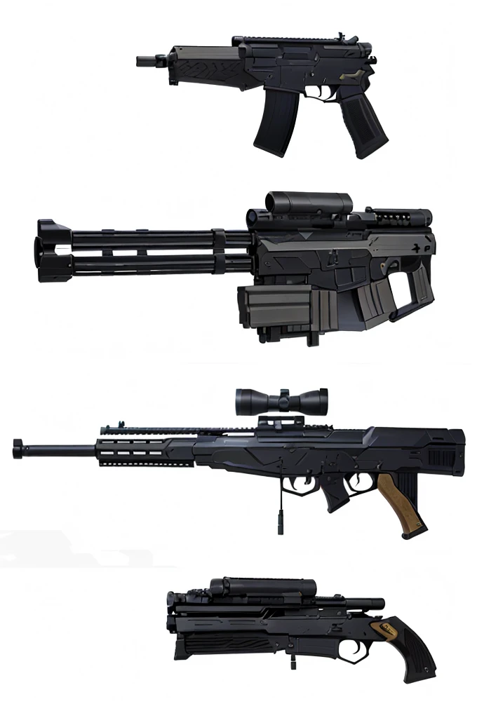 白い背景にrifleと銃のクローズアップ, Anime Guns, Anime weaponss, Weapon Concept Design, pulse rifle, Anime gun design, Anime weapons, Weapon concept art, Weapon concept art, rifle, Realistic guns, Lots of weapons, laser rifle, Weapon array, Weapon design, Realistic military equipment, 3D Model, 3D Model