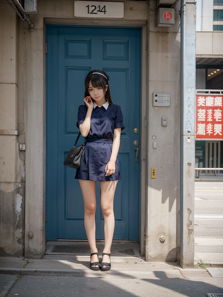 Shiroko from blue archive ,Anime girl, waiting hand, full body, street,
