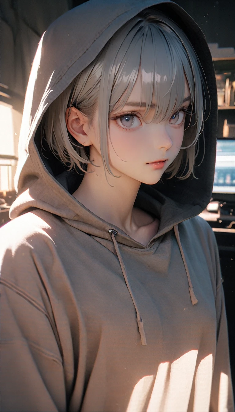 (8K, RAW photos, best quality, masterpiece: 1.4), (((Arm countdown:5:58:12))),Ultra-high resolution, Extremely detailed, light, closeup of arms, Handsome man, black eyes, (delicate eyes, Eyes are bright:1.2), Gray short hair, Fair skin,dark, Grey sweatshirt, sweatshirt with hood,(perfect anatomy:1.2), High-quality shadows, Natural Lighting, (white highlights:1.2), night, cloudy day, (at home:1.2), (Room:1.2)