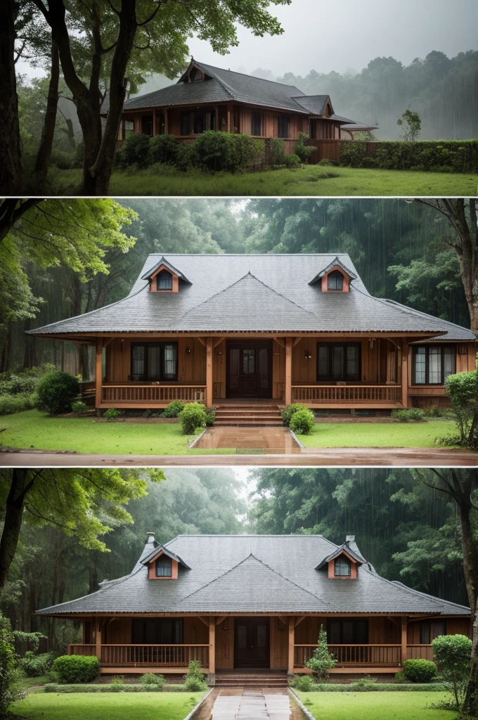 create images of house with rains in the forest