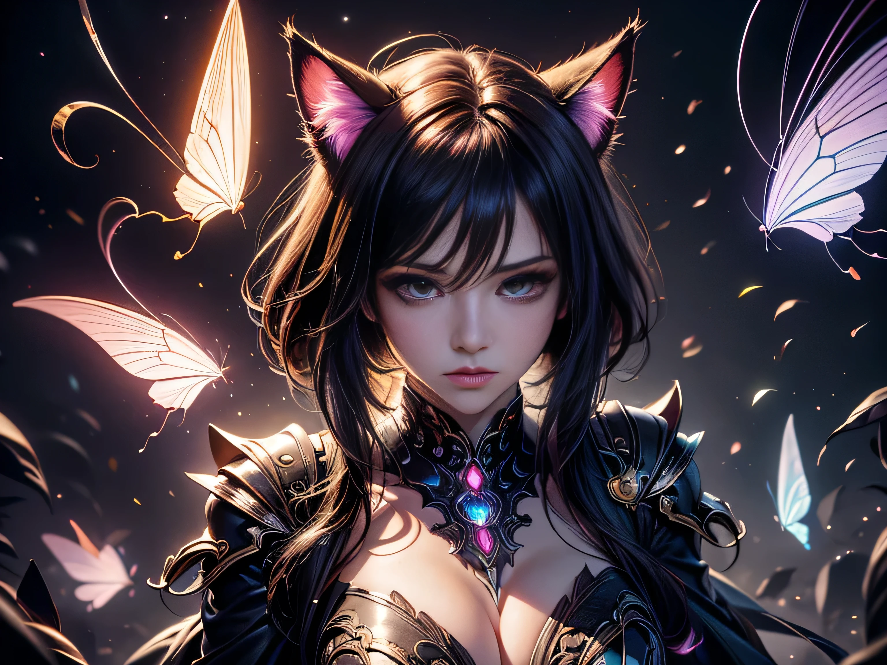 (Best Quality, 8K, Masterpiece, HDR, Soft Lighting, Picture Perfect, Realistic, Vivid), Cat Girl (1.0), Cat Girl with Red Hair and brown eyes and Sexy Revealing Clothes, Pink Bodysuit with Glitter Texture, Beautiful Anime Fantasy, Very beautiful and cute cat girl, large pink butterflies fly around, background blur, anime fantasy, work in Gouves style, realistic: 1.37, top view, red cat girl lies in blue flowers, large pink butterflies fly around, horizontal view, (Ultra High Quality Fantasy Art), Masterpiece, Female Model, Ultra High Quality Female Character Designs, Detailed 8k Anime Art, Realistic Anime Art, Highest Quality Wallpapers, Intricate Ultra High Quality Accurate Female Character Faces, High Quality Designs and Accurate Physics (Fantasy - Ultra High Quality) quality) quality)) art), dark fantasy style), masterpieces, super high-quality characters, anime resolution - 8K, realistic anime art, wallpaper with the highest quality illustrations, ultra-high detail of faces, high-quality design and accurate physics), color, depth of field, shadows, ray tracing, high quality workmanship. -high quality and 8K resolution, (Accurate simulation of the interaction of light and materials)], [High-quality hair detail [More about beautiful and shiny red hair]], (Beautifully detailed hands [perfect fingers [Perfect nails]]], (perfect anatomy (perfect proportions)))) [[Full-length]], [Perfect combination of colors (Accurate imitation of the interaction of light and material)], [art that conveys the meaning of the story](modified)
