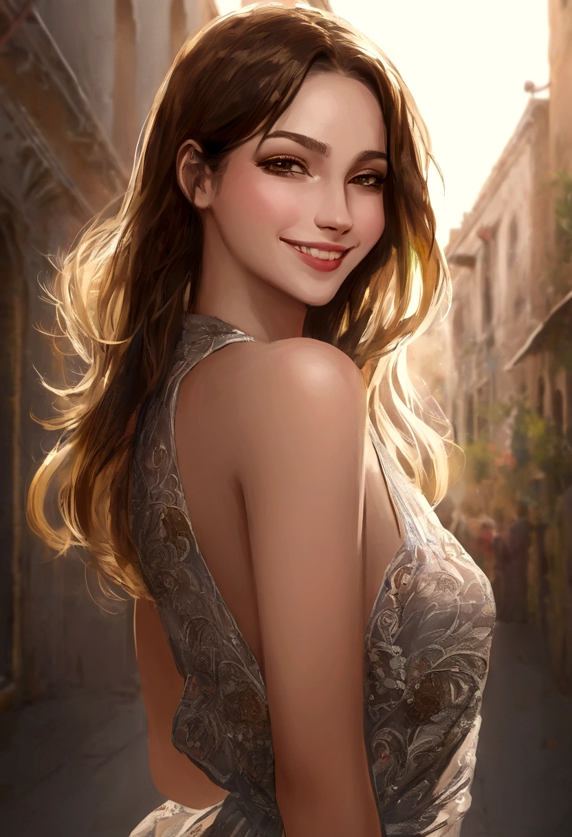 (best qualityer , work of art, 1 girl in town,with a seductive look, and a carefree smile ,wearing sexy clothes 