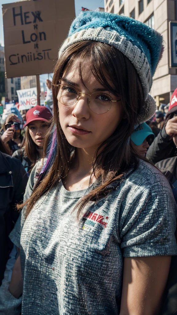 ((masterpiece)), ((best quality)), ((highres)), ((detailed background)), ((extremely detailed CG unity 8k wallpaper)), Create a 4K realistic image of A group of women wearing MAGA hats. They are at a protest, dressed in casual clothing, with some wearing glasses and others holding protest signs. The background shows other protesters and a lively environment, but the focus is on the women who look distressed and uncomfortable wearing the hats. The scene captures a mix of emotions with the women looking unhappy about wearing the MAGA hats
liberal, libtard, rainbow hair, liberal, democrat
Maga hat, trump 2024