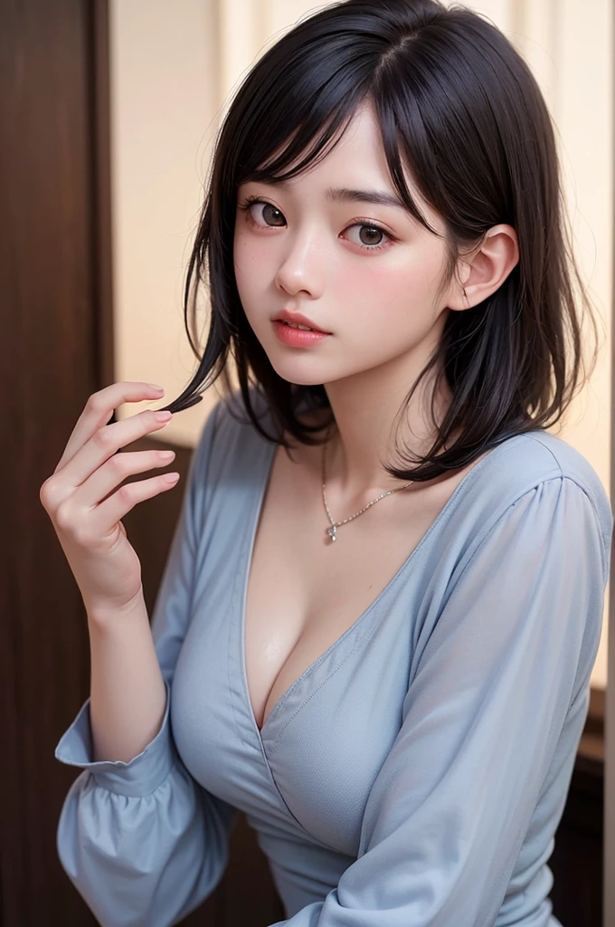 (1 nogizaka girl,raw photo,photo realistic:1.5),(best quality, high quality,HDR, highest quality,ultra high resolution,high resolution,high res,ultra high difinition,huge file size,8K,2K wallpaper,8K wallpaper,high quality texture,amazing,an extremely delicate:1.4),one girl, Japanese famous idol,beautiful face,small face,absurd,ridiculous,incredibly ridiculous,blurry background,(sundress,short hair,cleavage,no makeup:1.2),medium skin,beautiful skin,detailed skin,black hair,silky hair,detailed eyes,black eyes,Japanese nose,5-fingers,(Light Particles, Lens Flare, Luminous Particles: 0.7),looking at viewer,bright lighting,professional lighting,girl