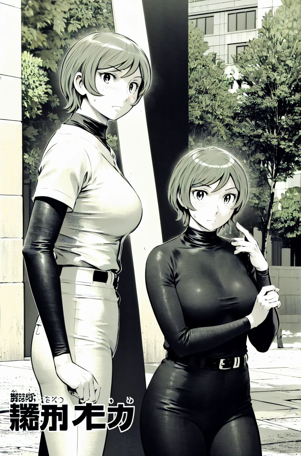 (野球uniform:1.2),
Blonde Hair, (short hair:1.2),Long sleeve, Black Shirt, turtleneck,White trousers、uniform、Black belt、((Illustration of a person))
View your viewers,, (Highest quality:1.3),One Girl, White pants、uniform、Outdoor、baseball ground、ground、soil、blue eyes、Tight black shirt、(masterpiece、Highest quality)、Highest quality, Ultra-high resolution, (((masterpiece))), alone, Sweat、Big eyes、Big Breasts、One Girl, Front view、Embarrassed face、Bronze colored hair、((short hair))、Please stand up straight