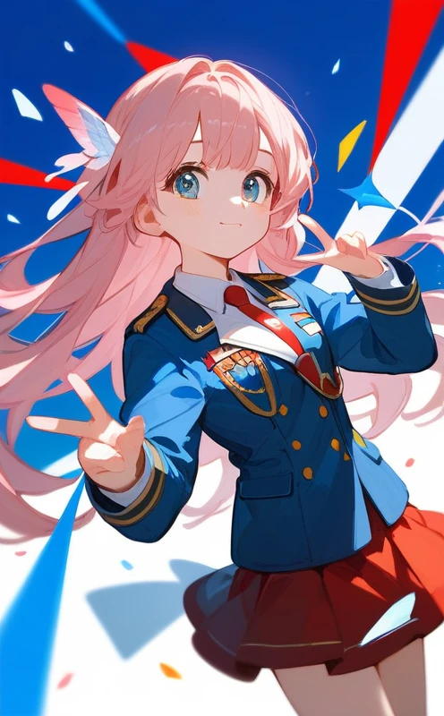Anime Moe Art Style, Anime Style 4K,(Transparent), (((masterpiece))), (((The best quality at its best))), ((Super detailed)), (Highly detailed CG illustrations), ((Extremely delicate and beautiful)),(Cute and delicate face),One cute girl, Light pink hair, Fluffy long hair, Bangs, Plain white background, Navy blue jacket, White shirt, Red skirt uniform,Images for icons,