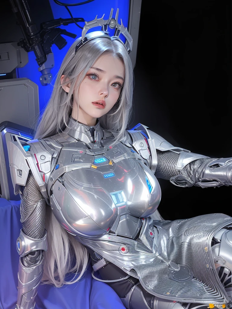 Futuristic high-tech style,best quality,Fairy Skin,(every time :1.2),eternal,Very detailed,Practical,high quality,Light,Light线追踪,Ultra HD,Upper Body, Future Iron Man Mech,shooting,Battery,Transmitter,Large caliber artillery,Rostlan 8K,Mecha Cyber Armored Girl,Wearing a cyberpunk technology helmet,Star Armor Helmet,With breathing Light,The armor of the future shines,Armed Cannon,High-tech armor,helmet,Surrealism,future technology