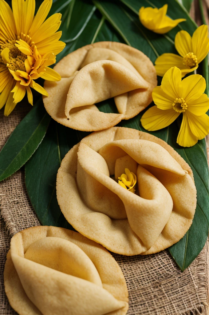 Create an image of a fortune cookie made from Jamaican flower 