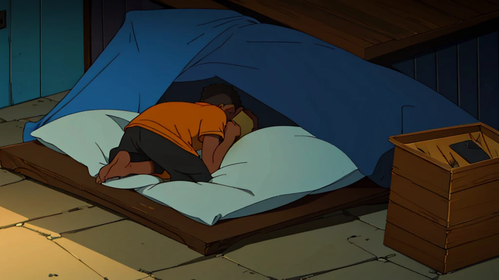 Young black man sleeping, simple house, periphery, shanty town