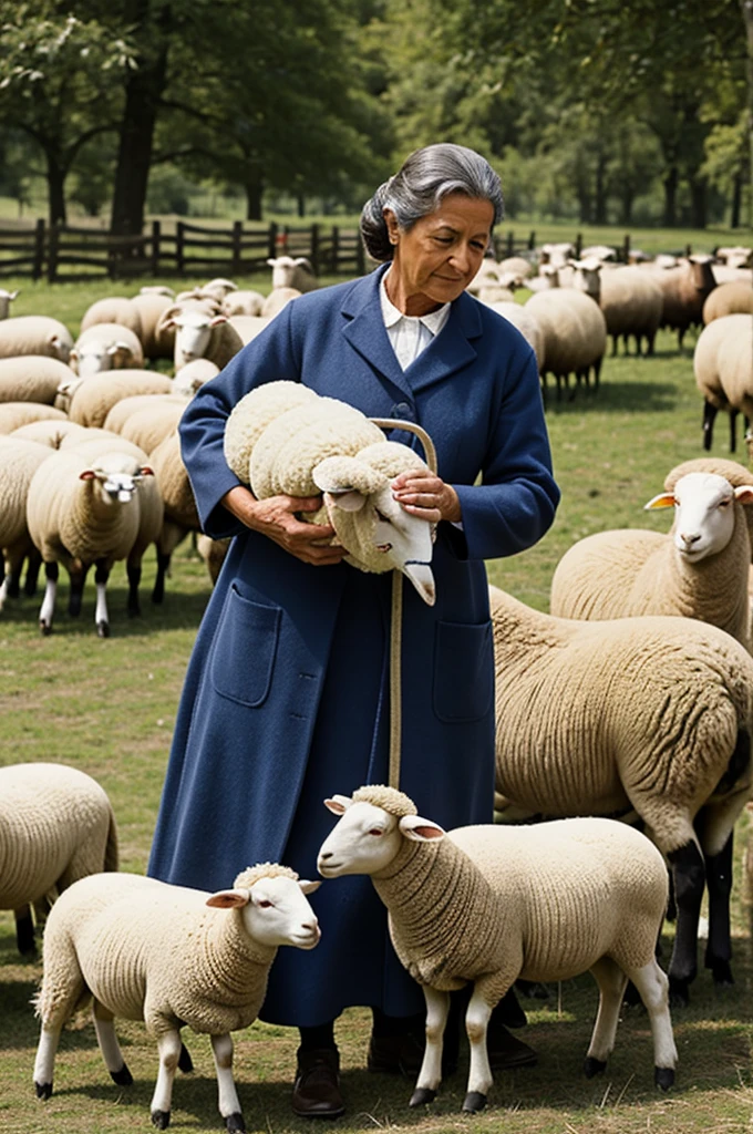 A lady taking care of her sheep