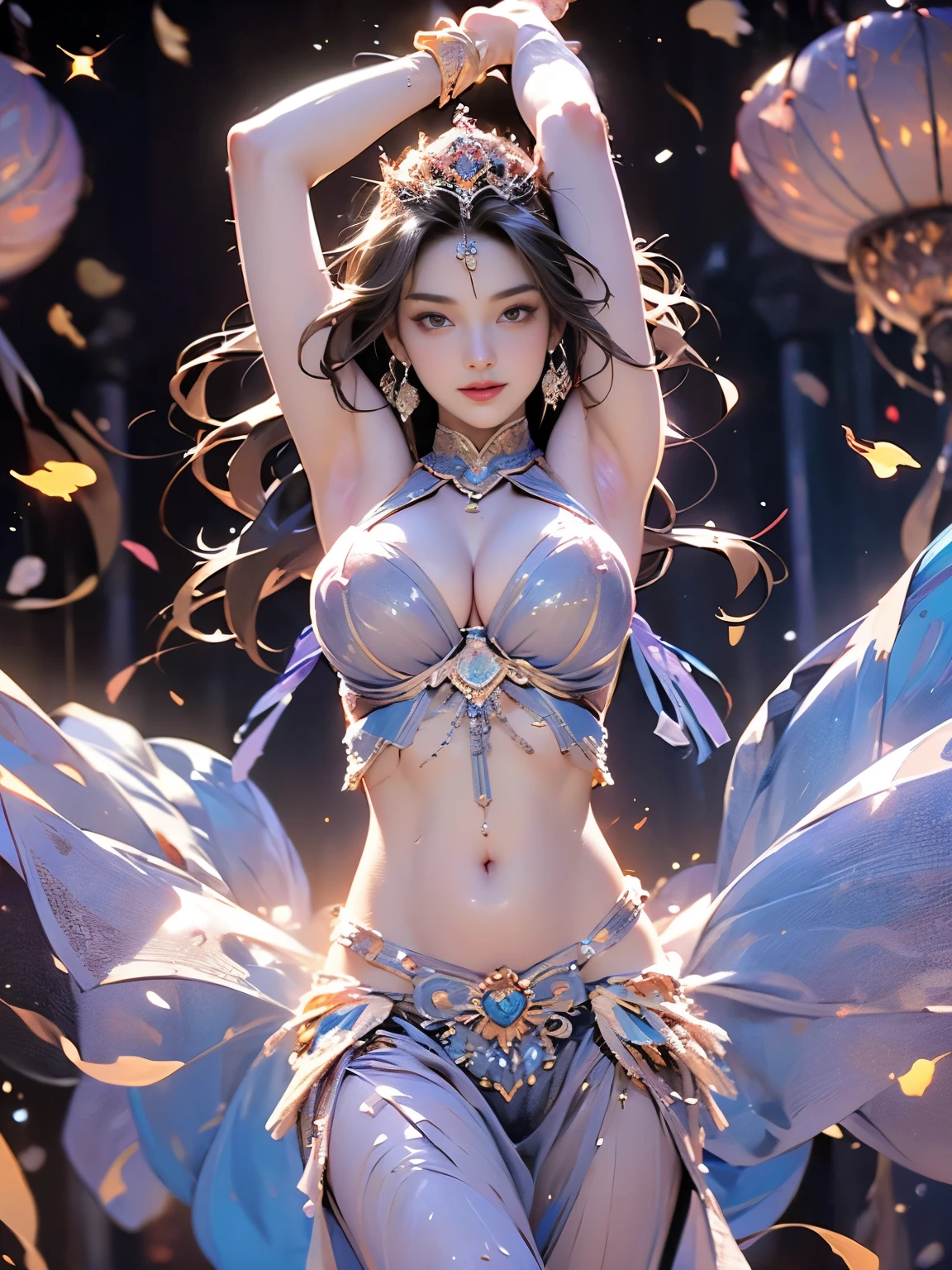 Zerg Queen beautiful girl: Ranlinger, 18-year-old、Slim figure, (Belly Dancer:1.6), Messy Hair, beautiful Perfect Face, Soft Skin, Perfect Face, Yasutomo Oka's painting style, big firm bouncing bust, Hard nipples, wearing Belly Dancer's (See-through:1.6) Red dress, Exposing breasts, Cleavage exposed, jewelry, tiara, Add light purple and purple, Add Light Red, Intricate details, Splash screen, 8K resolution, masterpiece, sexy, Sharp eyes, break, White Silver, dynamic sexy poses, Sweat, (Dancing passionately:1.4), (16th century Arabian castle, Alhambra, Geometric mural:1.3), Sharp eyes, break, White Blonde, Strong winds, Colorful light