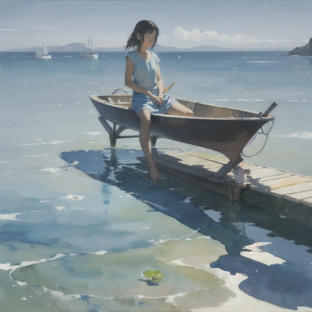 Tranquil voyager girl, Surrealism, Paint in watercolor style, Photorealism