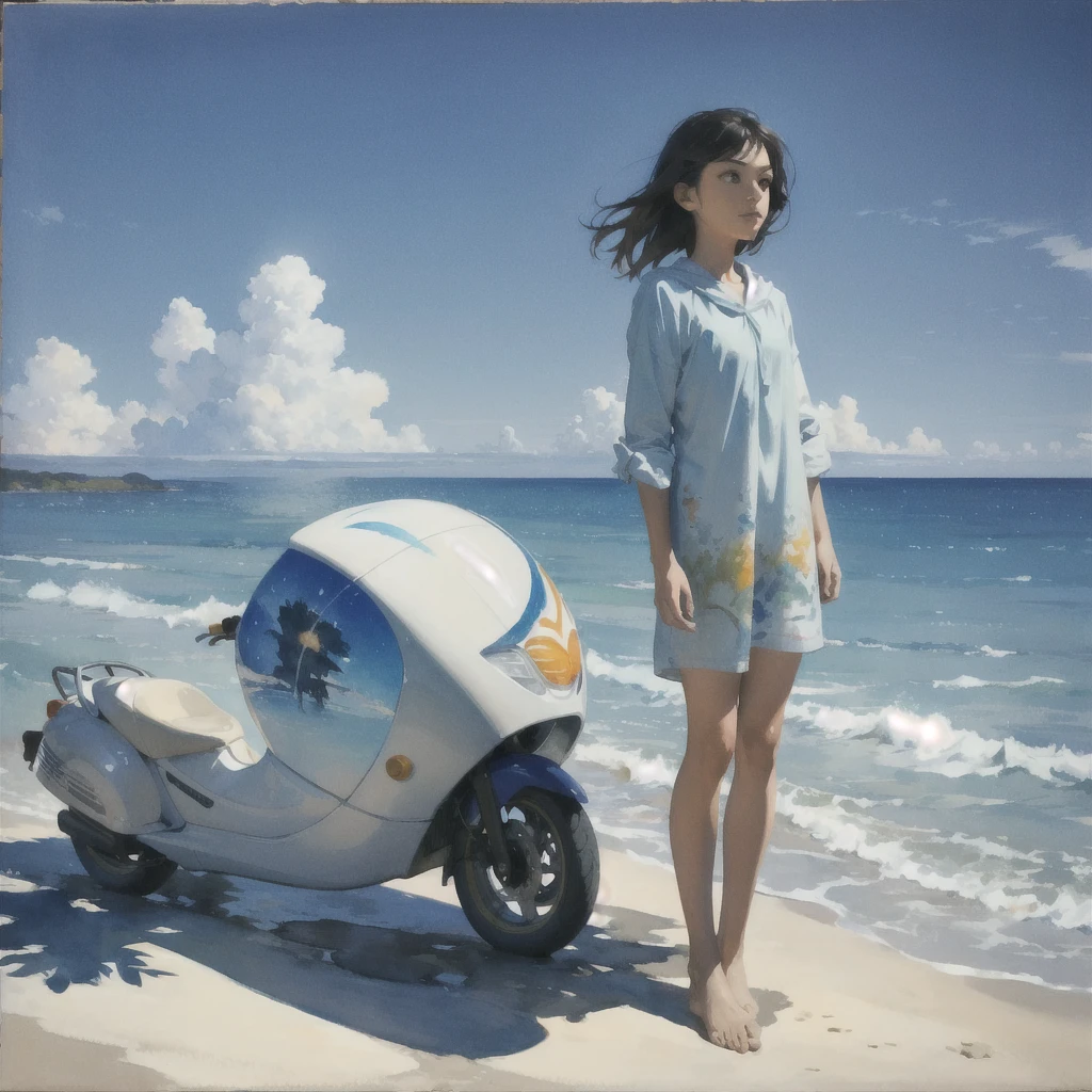 Tranquil voyager girl, Surrealism, Paint in watercolor style, Photorealism