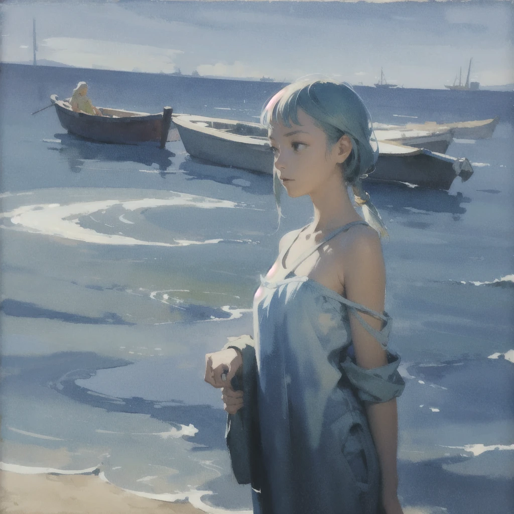 Tranquil voyager girl, Surrealism, Paint in watercolor style, Photorealism