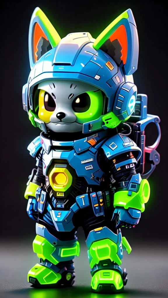 guchen,blue short hair,chibi,black eyes,halo,glowing,Sci-Fi,Animal Ears,Neon Lights,Hyper Real,Photorealistic,16K,high detail,high resolution